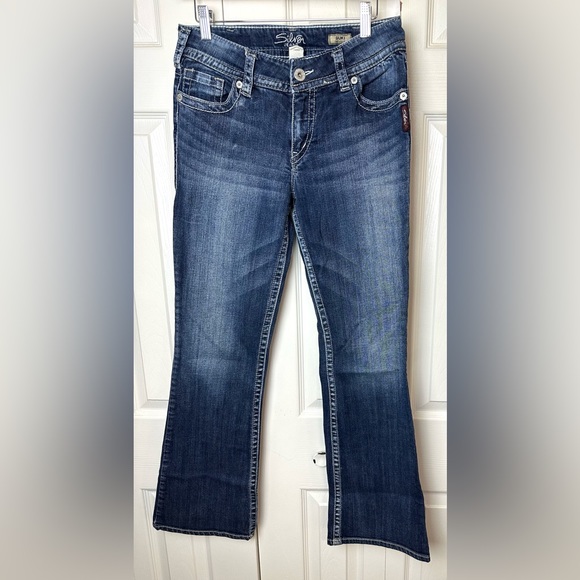 SILVER Jeans Suki Bootcut Jeans Denim Dark Wash Thick White Stitch Mid Rise - Picture 4 of 14